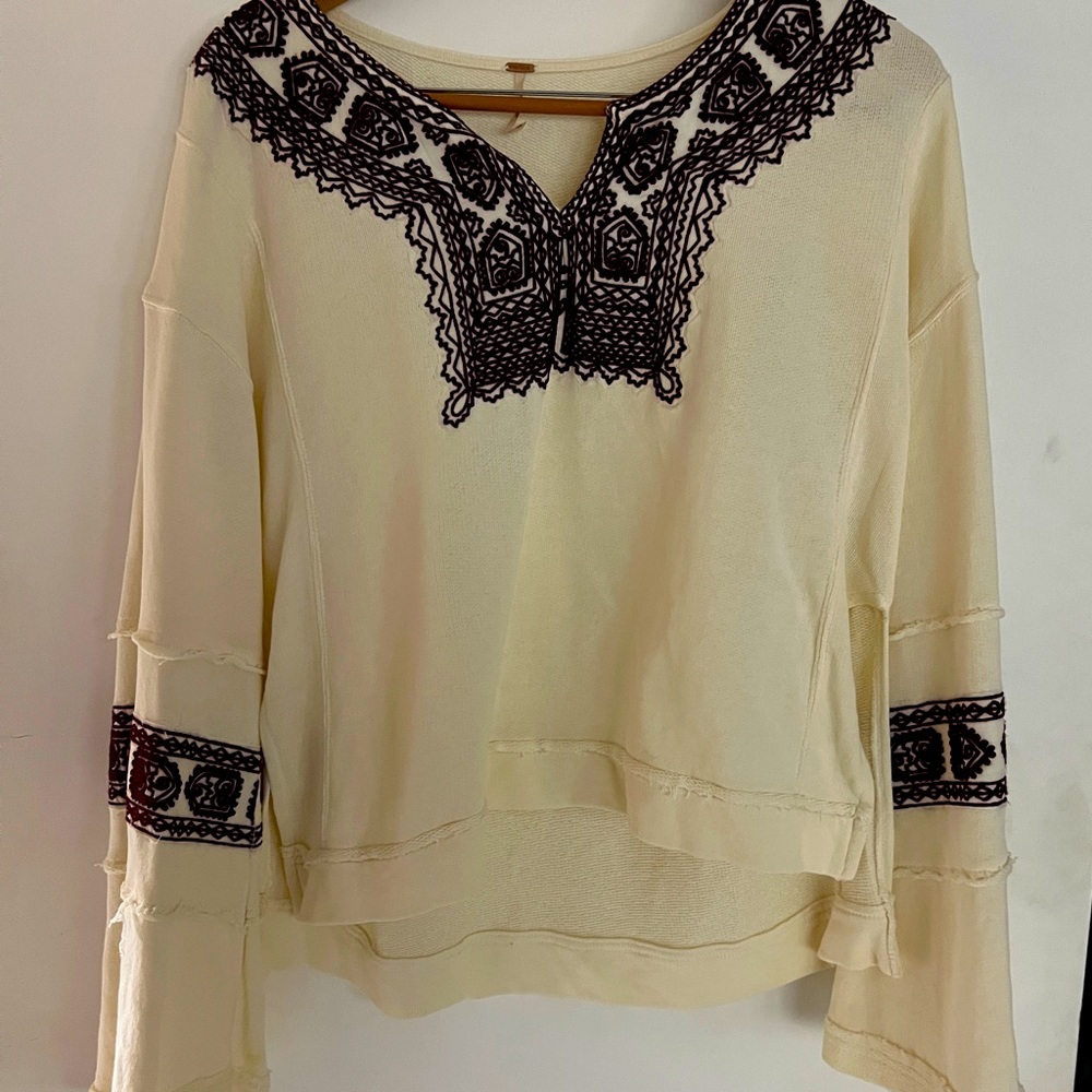 Free People Cotton V neck Embroidered Tunic